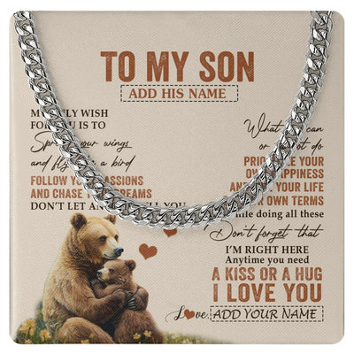 Cuban Link Chain Necklace Stainless Steel | 1 | Personalized To My Son Gifts Necklace From Mom Dad Mother Bear My Only Wish For You Son Birthday Gifts Graduation Christmas Custom Gift Box Message Card | siriusteestore.myshopify