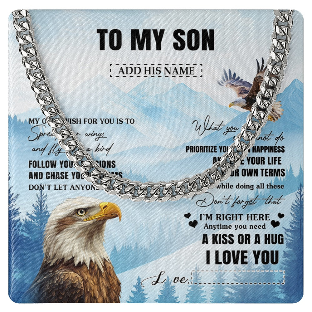 Cuban Link Chain Necklace Stainless Steel | 1 | Personalized To My Son Gifts Necklace From Mom Dad Mother Father Eagle My Only Wish For You Son Birthday Gifts Graduation Christmas Gift Box Message Card | siriusteestore.myshopify