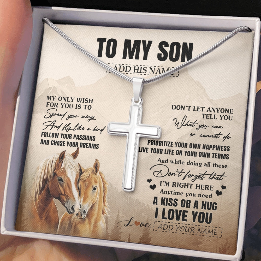Stainless Cross Necklace Stainless Steel | 2 | Personalized To My Son Gifts Necklace From Mom Dad Mother Father Horse My Only Wish For You Son Birthday Gifts Graduation Christmas Gift Box Message Card | https://siriusteestore.
