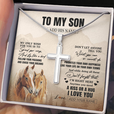 Stainless Cross Necklace Stainless Steel | 2 | Personalized To My Son Gifts Necklace From Mom Dad Mother Father Horse My Only Wish For You Son Birthday Gifts Graduation Christmas Gift Box Message Card | https://siriusteestore.
