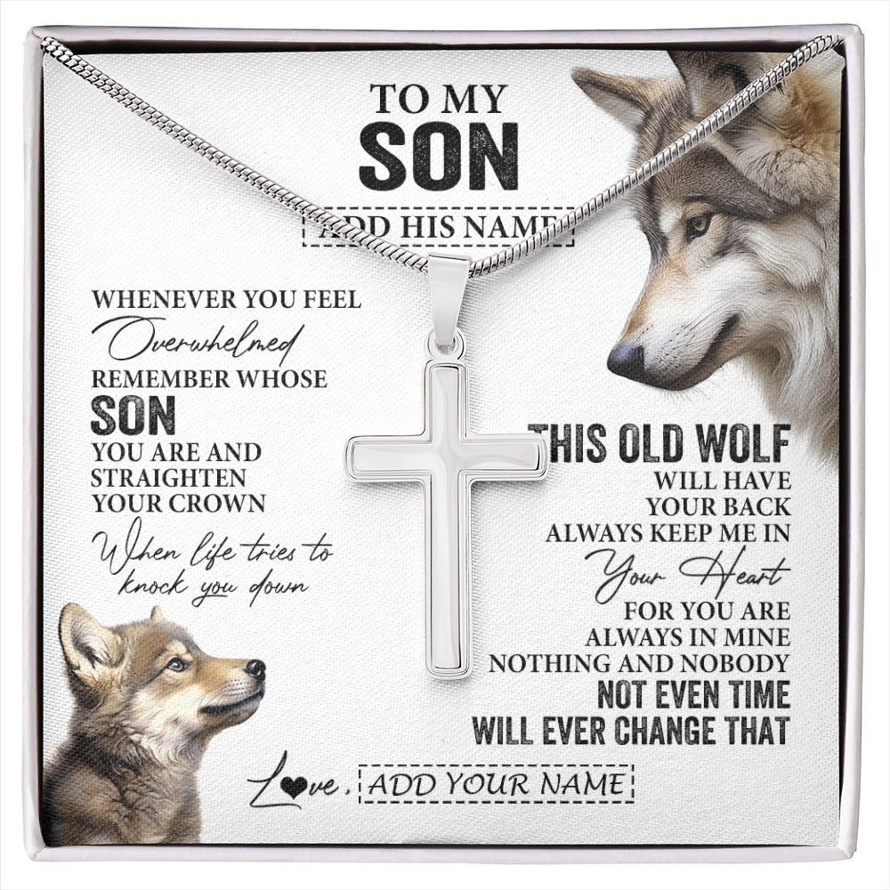 Stainless Cross Necklace Stainless Steel | 1 | Personalized To My Son Gifts Necklace From Mom Dad Mother Father Whenever Wolf Unique Birthday Gifts For Son Graduation Christmas Custom Gift Box Message Card | https://siriusteestore.