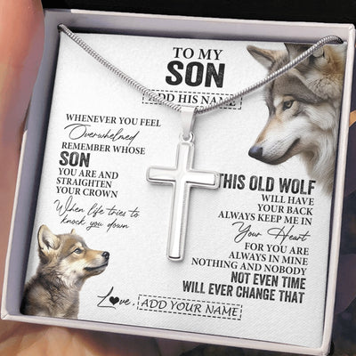 Stainless Cross Necklace Stainless Steel | 2 | Personalized To My Son Gifts Necklace From Mom Dad Mother Father Whenever Wolf Unique Birthday Gifts For Son Graduation Christmas Custom Gift Box Message Card | https://siriusteestore.