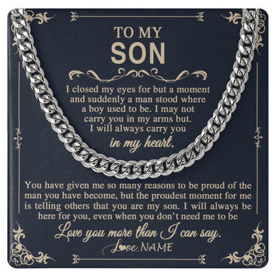 Cuban Link Chain Necklace Stainless Steel | 1 | Personalized To My Son Gifts Necklace From Mom Dad Mother I Closed My Eyes Gift For Son Birthday Jewelry For Men Christmas Customized Gift Box Message Card | siriusteestore