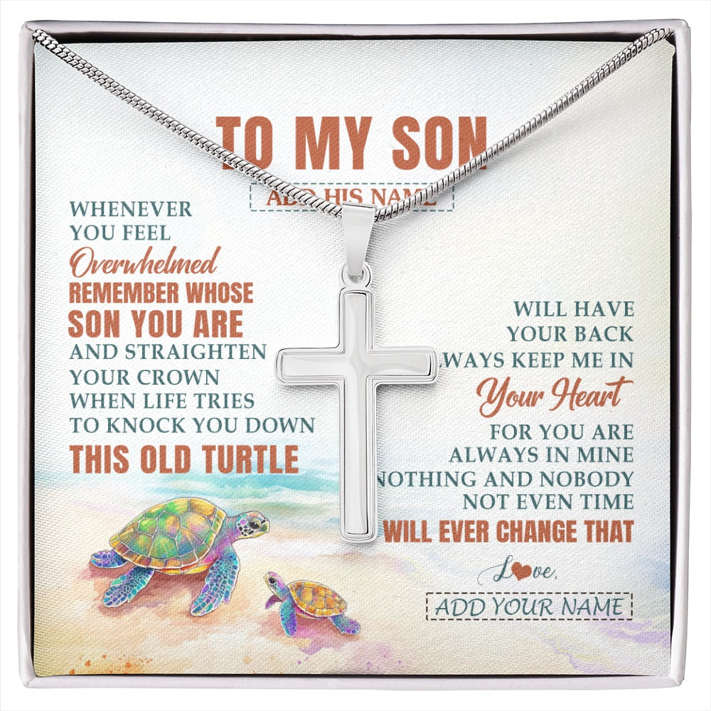 Stainless Cross Necklace Stainless Steel | 1 | Personalized To My Son Gifts Necklace From Mom Dad Mother Whenever Turtle Unique Birthday Gifts For Son Graduation Christmas Custom Gift Box Message Card | https://siriusteestore.