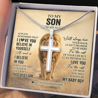 Stainless Cross Necklace Stainless Steel | 2 | Personalized To My Son Gifts Necklace From Mom Mother Always Remember Lion Gifts For Son Birthday Graduation Christmas Custom Gift Box Message Card | https://siriusteestore.