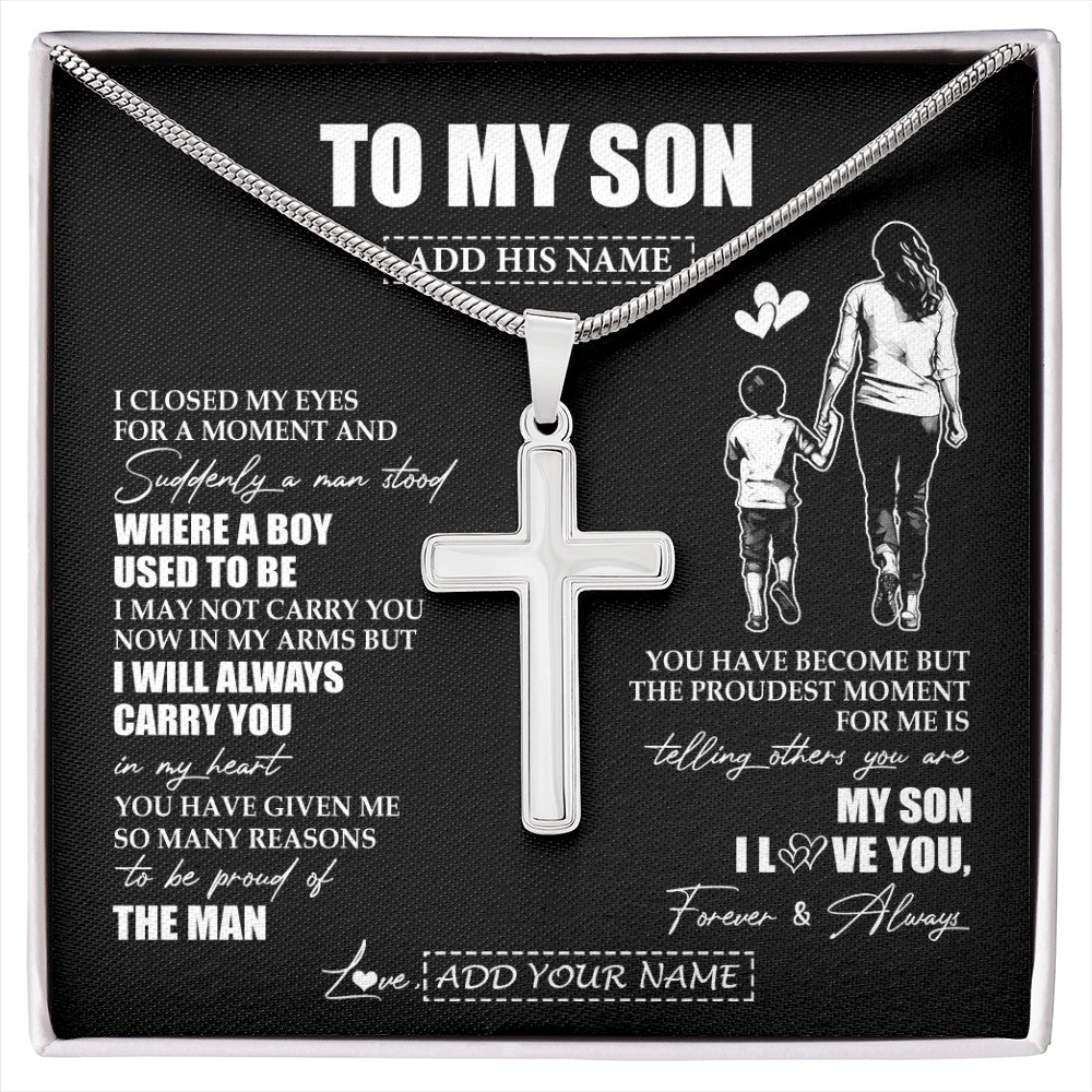 Stainless Cross Necklace Stainless Steel | 1 | Personalized To My Son Gifts Necklace From Mom Mother I Closed My Eyes For A Moment Son Birthday Graduation Christmas Customized Gift Box Message Card | siriusteestore.myshopify
