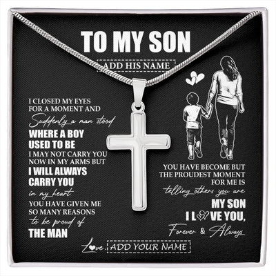 Stainless Cross Necklace Stainless Steel | 1 | Personalized To My Son Gifts Necklace From Mom Mother I Closed My Eyes For A Moment Son Birthday Graduation Christmas Customized Gift Box Message Card | siriusteestore.myshopify