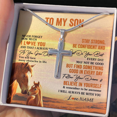 Stainless Cross Necklace Stainless Steel | 2 | Personalized To My Son I Love You Forever Necklace From Mom Dad Mother Father Horse Son Birthday Gifts Graduation Christmas Customized Gift Box Message Card | siriusteestore