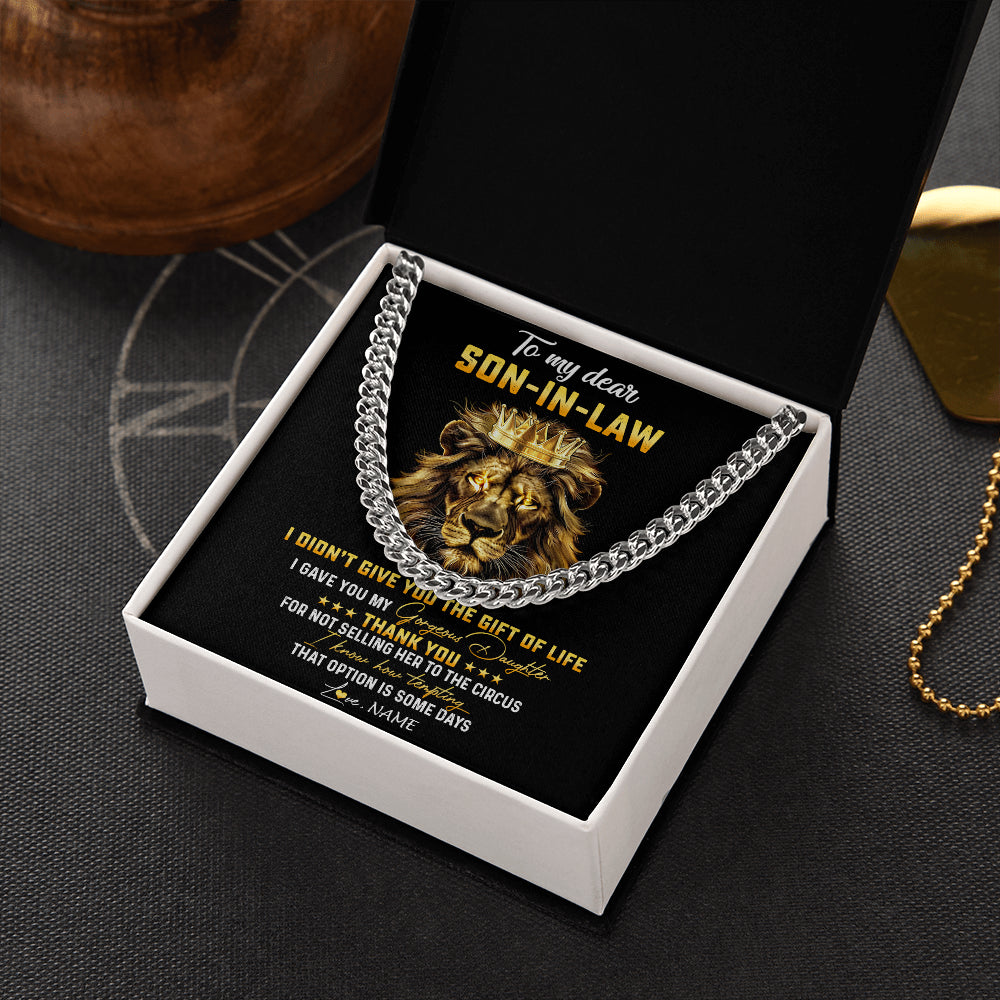 Cuban Link Chain Necklace Stainless Steel | 2 | Personalized To My Son In Law Necklace From Mother In Law I Didn'T Give You The Gift Of Life Lion Son In Law Birthday Christmas Customized Gift Box Message Card | siriusteestore
