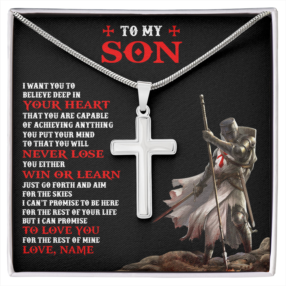 Stainless Cross Necklace Stainless Steel | 1 | Personalized To My Son Knight Templar Necklace From Dad Mom You Will Never Lose Son Birthday Gifts Graduation Christmas Customized Gift Box Message Card | siriusteestore