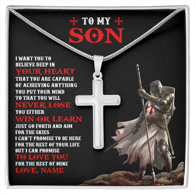 Stainless Cross Necklace Stainless Steel | 1 | Personalized To My Son Knight Templar Necklace From Dad Mom You Will Never Lose Son Birthday Gifts Graduation Christmas Customized Gift Box Message Card | siriusteestore