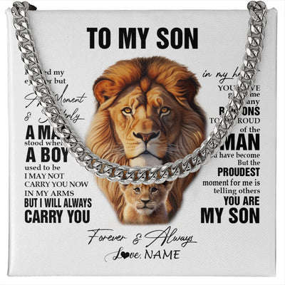 Cuban Link Chain Necklace Stainless Steel | 1 | Personalized To My Son Lion Necklace From Dad Father I Closed My Eyes Great Son Birthday Gifts Graduation Christmas Customized Gift Box Message Card | siriusteestore