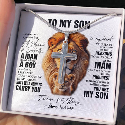 Stainless Cross Necklace Stainless Steel | 2 | Personalized To My Son Lion Necklace From Dad Father I Closed My Eyes Great Son Birthday Gifts Graduation Christmas Customized Gift Box Message Card | siriusteestore