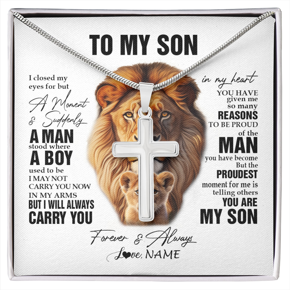 Stainless Cross Necklace Stainless Steel | 1 | Personalized To My Son Lion Necklace From Dad Father I Closed My Eyes Great Son Birthday Gifts Graduation Christmas Customized Gift Box Message Card | siriusteestore