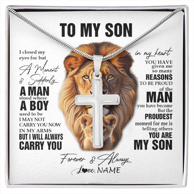 Stainless Cross Necklace Stainless Steel | 1 | Personalized To My Son Lion Necklace From Dad Father I Closed My Eyes Great Son Birthday Gifts Graduation Christmas Customized Gift Box Message Card | siriusteestore