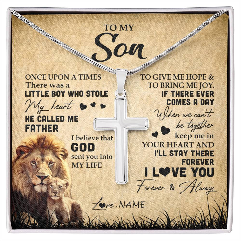 Stainless Cross Necklace | Personalized To My Son Lion Necklace From Dad Father I'll Stay There Forever Son Birthday Graduation Christmas Customized Gift Box Message Card | siriusteestore