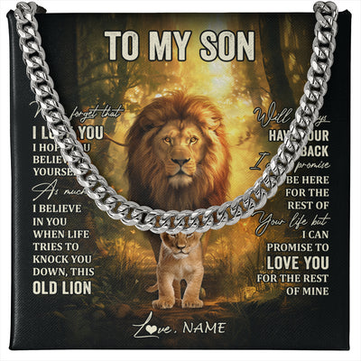Cuban Link Chain Necklace Stainless Steel | 1 | Personalized To My Son Lion Necklace From Dad Father Never Forget That I Love You Son Birthday Gifts Graduation Christmas Customized Gift Box Message Card | siriusteestore