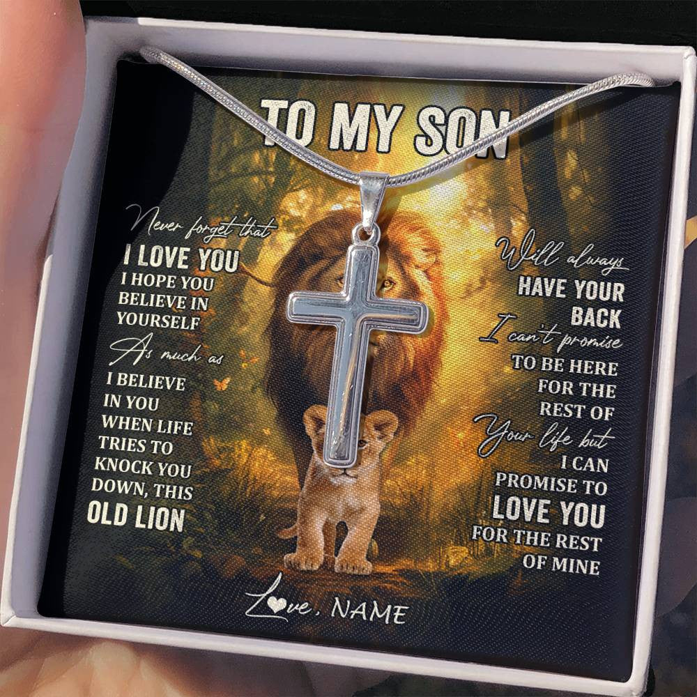 Stainless Cross Necklace Stainless Steel | 2 | Personalized To My Son Lion Necklace From Dad Father Never Forget That I Love You Son Birthday Gifts Graduation Christmas Customized Gift Box Message Card | siriusteestore