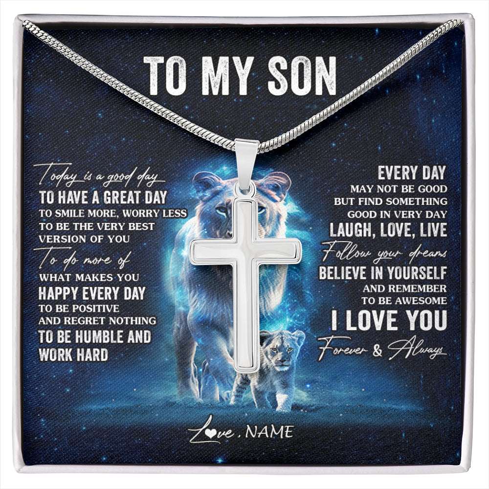Stainless Cross Necklace Stainless Steel | 1 | Personalized To My Son Lion Necklace From Dad Father Today Is A Good Day Son Gifts Birthday Graduation Christmas Customized Gift Box Message Card | siriusteestore