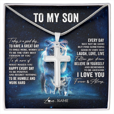 Stainless Cross Necklace Stainless Steel | 1 | Personalized To My Son Lion Necklace From Dad Father Today Is A Good Day Son Gifts Birthday Graduation Christmas Customized Gift Box Message Card | siriusteestore