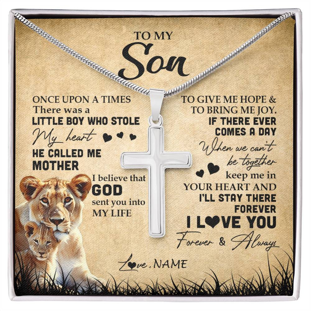 Stainless Cross Necklace | Personalized To My Son Lion Necklace From Mom Mother I'll Stay There Forever Son Birthday Graduation Christmas Customized Gift Box Message Card | siriusteestore