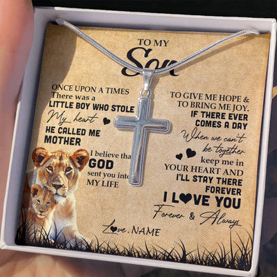 Stainless Cross Necklace | Personalized To My Son Lion Necklace From Mom Mother I'll Stay There Forever Son Birthday Graduation Christmas Customized Gift Box Message Card | siriusteestore