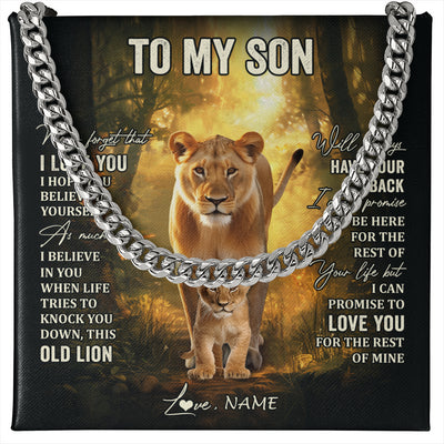 Cuban Link Chain Necklace Stainless Steel | 1 | Personalized To My Son Lion Necklace From Mom Mother Never Forget That I Love You Son Birthday Gifts Graduation Christmas Customized Gift Box Message Card | siriusteestore