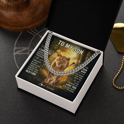 Cuban Link Chain Necklace Stainless Steel | 2 | Personalized To My Son Lion Necklace From Mom Mother Never Forget That I Love You Son Birthday Gifts Graduation Christmas Customized Gift Box Message Card | siriusteestore