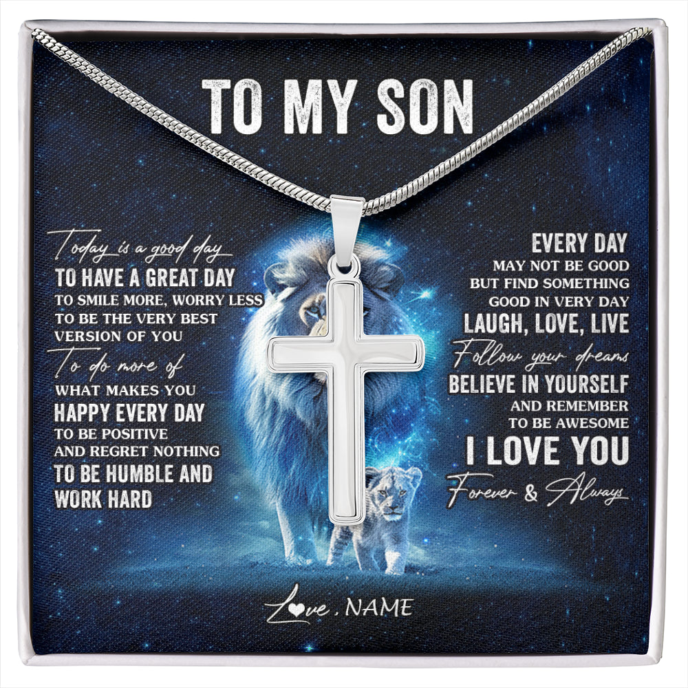 Stainless Cross Necklace Stainless Steel | 1 | Personalized To My Son Lion Necklace From Mom Mother Today Is A Good Day Son Gifts Birthday Graduation Christmas Customized Gift Box Message Card | siriusteestore