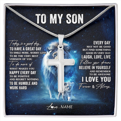 Stainless Cross Necklace Stainless Steel | 1 | Personalized To My Son Lion Necklace From Mom Mother Today Is A Good Day Son Gifts Birthday Graduation Christmas Customized Gift Box Message Card | siriusteestore