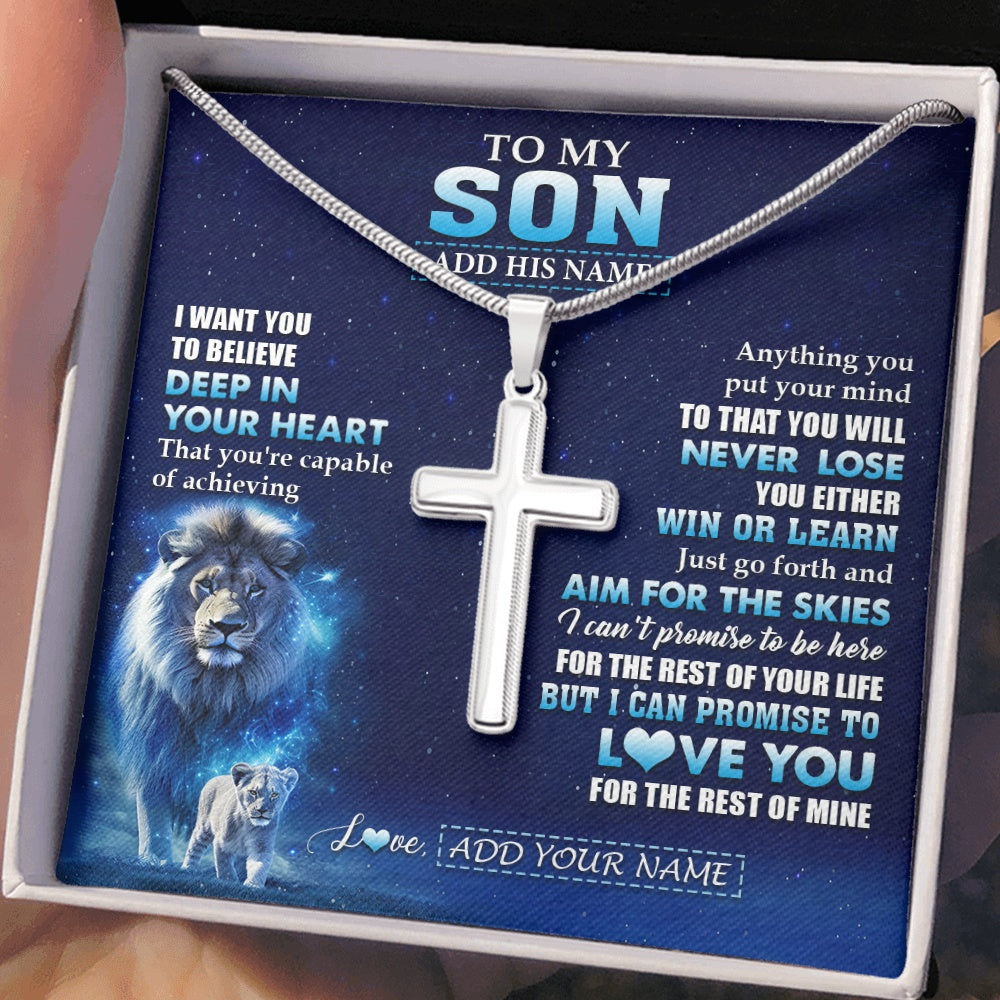 Stainless Cross Necklace Stainless Steel | 2 | Personalized To My Son Necklace From Dad Father Believe Your Heart Son Gift Birthday Graduation Christmas Customized Gift Box Message Card | siriusteestore.myshopify