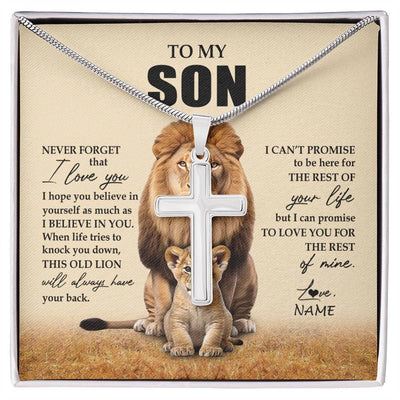 Stainless Cross Necklace Stainless Steel | 1 | Personalized To My Son Necklace From Dad Father Lion Never Forget That I Love You Daughter Son Birthday Graduation Christmas Customized Message Card | siriusteestore