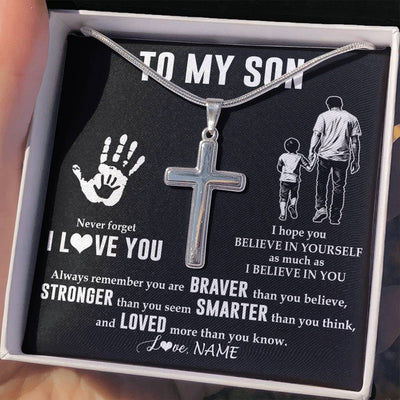 Stainless Cross Necklace Stainless Steel | 2 | Personalized To My Son Necklace From Dad Father Never Forget I Love You Son Birthday Gifts Christmas New Year Graduation Customized Gift Box Message Card | siriusteestore