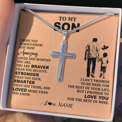 Stainless Cross Necklace Stainless Steel | 2 | Personalized To My Son Necklace From Dad Father Promise To Love You Son Birthday Gifts Graduation Jewelry Christmas Customized Gift Box Message Card | siriusteestore