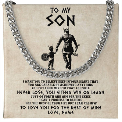 Cuban Link Chain Necklace Stainless Steel | 1 | Personalized To My Son Necklace From Dad Father You Will Never Lose Viking Son Birthday Graduation Valentines Christmas Customized Gift Box Message Card | siriusteestore