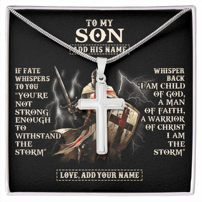 Stainless Cross Necklace Stainless Steel | 1 | Personalized To My Son Necklace From Dad Mom For Men Warrior Knight Templar I Am The Storm Birthday Gifts For Son Graduation Christmas Gift Box Message Card | https://siriusteestore.