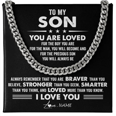 Cuban Link Chain Necklace Stainless Steel | 1 | Personalized To My Son Necklace From Mom Dad Mother Father Cuban Chain You Are Loved Gifts Son Birthday Graduation Christmas Customized Gift Box Message Card | siriusteestore