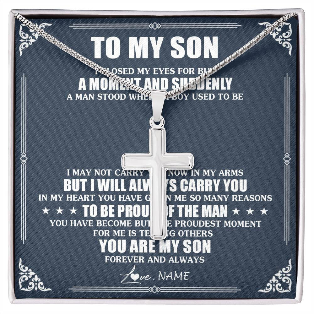 Stainless Cross Necklace Stainless Steel | 1 | Personalized To My Son Necklace From Mom Dad Mother Father I Close My Eyes Gifts For Son Birthday Graduation Christmas Customized Gift Box Message Card | siriusteestore