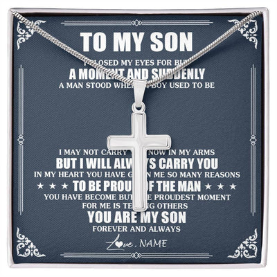 Stainless Cross Necklace Stainless Steel | 1 | Personalized To My Son Necklace From Mom Dad Mother Father I Close My Eyes Gifts For Son Birthday Graduation Christmas Customized Gift Box Message Card | siriusteestore