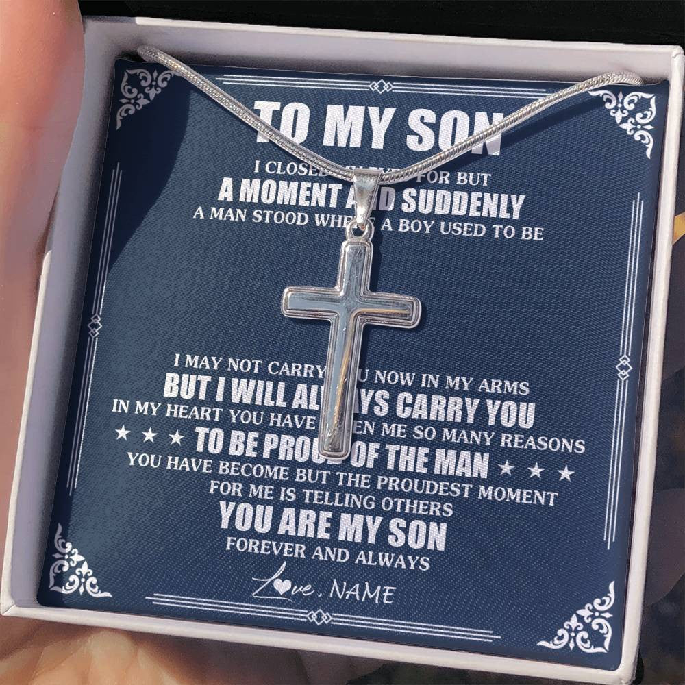 Stainless Cross Necklace Stainless Steel | 2 | Personalized To My Son Necklace From Mom Dad Mother Father I Close My Eyes Gifts For Son Birthday Graduation Christmas Customized Gift Box Message Card | siriusteestore
