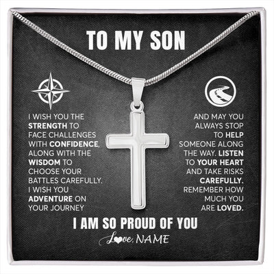 Stainless Cross Necklace Stainless Steel | 1 | Personalized To My Son Necklace From Mom Dad Mother Father I Wish You The Strength Son Birthday Graduation Inspirational Customized Gift Box Message Card | siriusteestore.myshopify