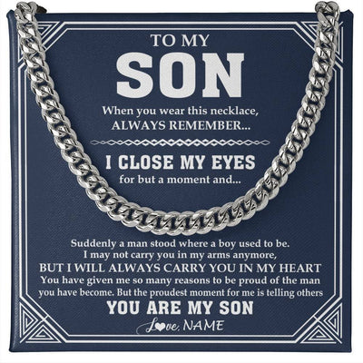 Cuban Link Chain Necklace Stainless Steel | 1 | Personalized To My Son Necklace From Mom Dad Mother Father Suddenly A Man Jewelry Son Birthday Gifts Graduation Christmas Customized Gift Box Message Card | siriusteestore