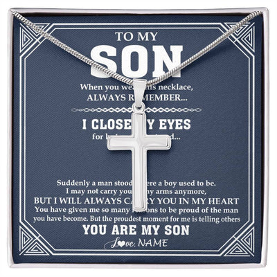 Stainless Cross Necklace Stainless Steel | 1 | Personalized To My Son Necklace From Mom Dad Mother Father Suddenly A Man Jewelry Son Birthday Gifts Graduation Christmas Customized Gift Box Message Card | siriusteestore