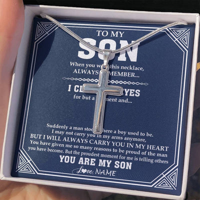 Stainless Cross Necklace Stainless Steel | 2 | Personalized To My Son Necklace From Mom Dad Mother Father Suddenly A Man Jewelry Son Birthday Gifts Graduation Christmas Customized Gift Box Message Card | siriusteestore