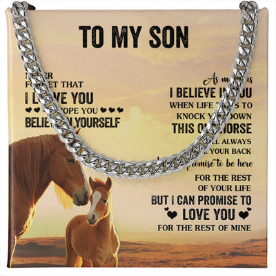 Cuban Link Chain Necklace Stainless Steel | 1 | Personalized To My Son Necklace From Mom Dad Mother Father This Old Horse Love You Son Birthday Gifts Graduation Christmas Customized Gift Box Message Card | siriusteestore