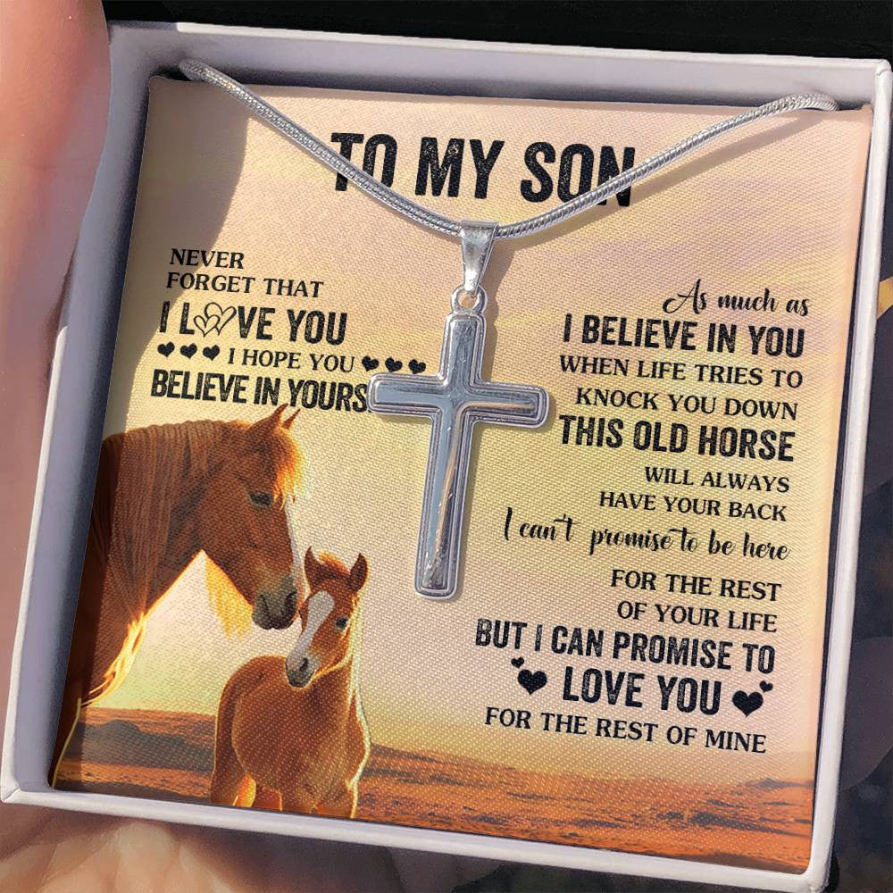 Stainless Cross Necklace Stainless Steel | 2 | Personalized To My Son Necklace From Mom Dad Mother Father This Old Horse Love You Son Birthday Gifts Graduation Christmas Customized Gift Box Message Card | siriusteestore