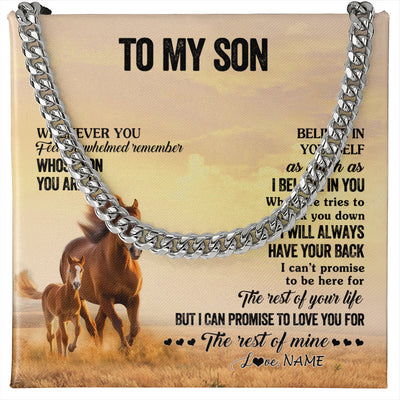 Cuban Link Chain Necklace Stainless Steel | 1 | Personalized To My Son Necklace From Mom Dad Mother Father Whenever You Feel Horse Son Birthday Gifts Graduation Christmas Customized Gift Box Message Card | siriusteestore