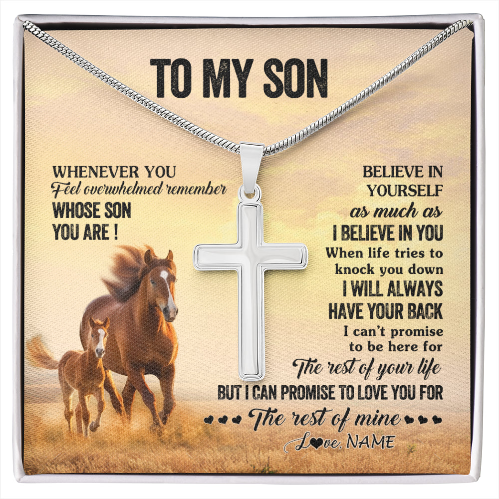 Stainless Cross Necklace Stainless Steel | 1 | Personalized To My Son Necklace From Mom Dad Mother Father Whenever You Feel Horse Son Birthday Gifts Graduation Christmas Customized Gift Box Message Card | siriusteestore