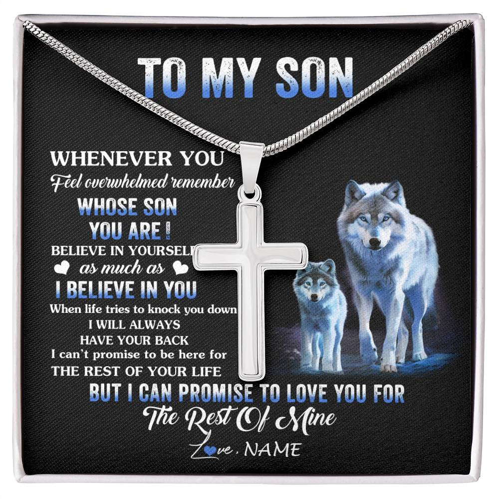 Stainless Cross Necklace Stainless Steel | 1 | Personalized To My Son Necklace From Mom Dad Mother Father Whenever You Feel Wolf Son Birthday Gifts Christmas Customized Gift Box Message Carded Canvas | siriusteestore