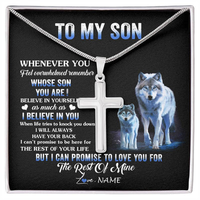 Stainless Cross Necklace Stainless Steel | 1 | Personalized To My Son Necklace From Mom Dad Mother Father Whenever You Feel Wolf Son Birthday Gifts Christmas Customized Gift Box Message Carded Canvas | siriusteestore
